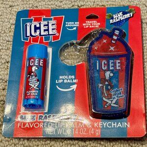 New Icee Blue Raspberry Lip Balm, lip Balm Holder, Keychain